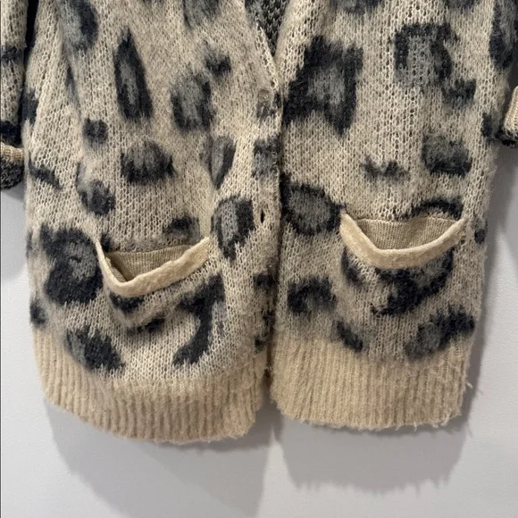 Free People Cream and Gray Leopard-Print Open Cardigan - Picture 3 of 5